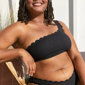 AERE | Waffle Scalloped One Shoulder Bandeau Bikini Top | Sz. L